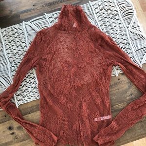 Free people sweet secrets rust lace turtleneck